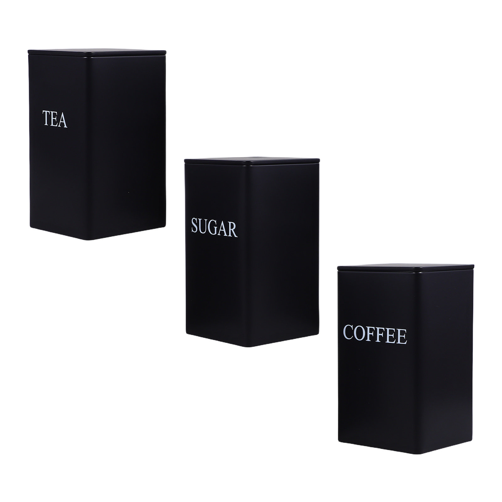 Coffee Tea Sugar - 3-teiliges Küchen-Aufbewahrungsset aus Metall, Schwarz, für